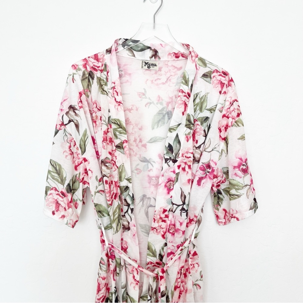 Show Me Your MuMu Robe Kimono White with Pink floral print One Size - Picture 4 of 11